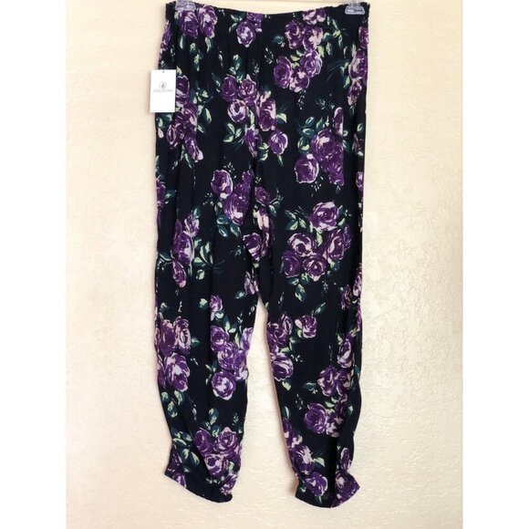Volcom Women's Purple Summer Casual Defiant One Floral Print Harem Pants  M L - Picture 11 of 12